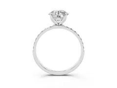 Round Cut Diamond Solitaire Engagement Ring Set in Platinum with Round Pavé Band and Prong Setting