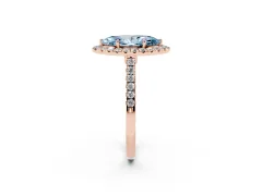 Fancy Blue Marquise Cut Diamond Halo Pavé Engagement Ring Set in Rose gold with Prong Setting