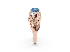 Fancy Blue Cushion Cut Diamond Leaf-Inspired Engagement Ring Set in Rose gold with Round Accents