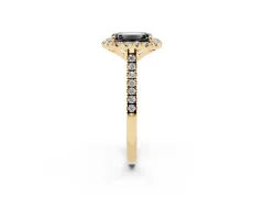 Fancy Black Emerald Cut Diamond Cushion Halo Ring Set in Yellow gold with Pavé Band