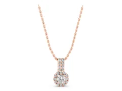 Round Halo Diamond Pendant Set in Rose gold with Double Prong Center