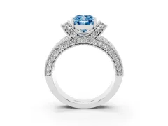 Fancy Blue Cushion Cut Diamond Milgrain Halo Pavé Engagement Ring Set in Silver with Prong Setting