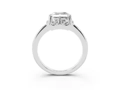 Asscher Cut Diamond Round Cluster Halo Ring Set in White gold with Solitaire Band and Prong Setting