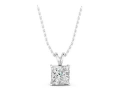 Princess Diamond Solitaire Pendant Set in Silver with Four-Prong Setting