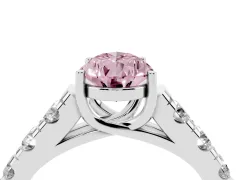 Fancy Pink Pear Cut Diamond Solitaire Ring Set in White gold with Cut-Down Micro Pavé Band and Prong Setting