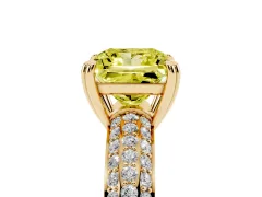 Fancy Yellow Princess Cut Diamond Solitaire Ring Set in Yellow gold with Multi-Row Round Pavé Band and Prong Setting