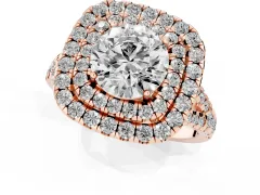 Round Cut Diamond Double Halo Ring Set in Rose gold with Pavé Split Shank and Prong Setting