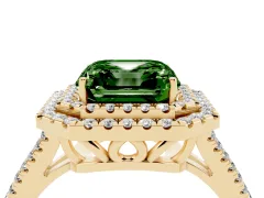 Fancy Green Asscher Cut Diamond Double Halo Ring Set in Yellow gold with Pavé Band