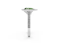 Fancy Green Pear Cut Diamond Halo Milgrain Pavé Band Ring Set in White gold with Prong Setting