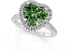 Fancy Green Heart Cut Diamond Cushion Halo Ring Set in White gold with Pavé Band