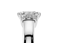Emerald Cut Diamond Pavé Band Solitaire Ring Set in White gold with Prong Setting