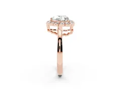 Heart Cut Diamond Halo Cluster Engagement Ring Set in Rose gold with Solitaire Band and Prong Setting