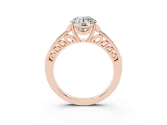 Round Cut Diamond Halo Ring Set in Rose gold with Channel Set Band and Prong Setting