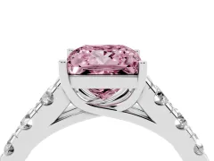 Fancy Pink Princess Cut Diamond Solitaire Ring Set in White gold with Cut-Down Micro Pavé Band and Prong Setting