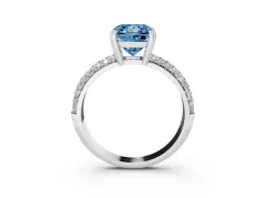 Fancy Blue Princess Cut Diamond Solitaire Ring Set in Silver with Multi-Row Round Pavé Band and Prong Setting