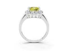 Fancy Yellow Princess Cut Diamond Halo Cluster Engagement Ring Set in Silver with Polished Band and Prong Setting