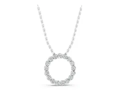 Round Diamond Circle Pendant Set in Silver with Prong-Set Stone Ring