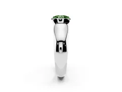 Fancy Green Round Cut Diamond Bezel Solitaire Ring Set in Silver with Wide Band