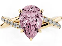 Fancy Pink Pear Cut Diamond Twisted Pavé Band Ring Set in Yellow gold with Prong Setting