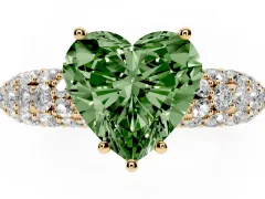 Fancy Green Heart Cut Diamond Pavé Band Solitaire Ring Set in Yellow gold with Close-Set Accent Stones and Prong Setting