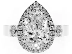 Pear Cut Diamond Halo Ring Set in Platinum with Pavé-Lined Split Shank Band