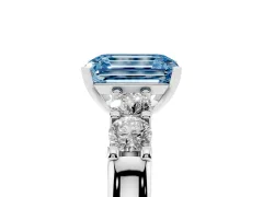 Fancy Blue Emerald Cut Diamond Five-Stone Prong Set Engagement Ring Set in Silver with Channel Band
