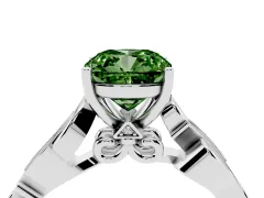 Fancy Green Cushion Cut Diamond Vine Band Solitaire Ring Set in White gold with Milgrain Prong Setting