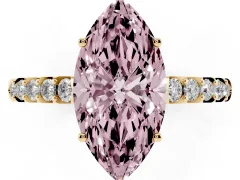Fancy Pink Marquise Cut Diamond Solitaire Engagement Ring Set in Yellow gold with Pavé Band and Prong Setting