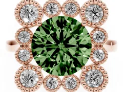 Fancy Green Round Cut Diamond Cluster Halo Ring Set in Rose gold with Milgrain Bezel Accents and Plain Band
