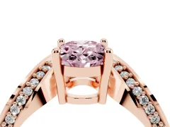 Fancy Pink Oval Cut Diamond Solitaire Engagement Ring Set in Rose gold with Pavé Shoulders