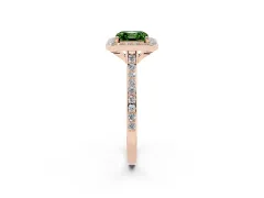 Fancy Green Asscher Cut Diamond Halo Engagement Ring Set in Rose gold with Round Pavé Shoulders and Heart Gallery