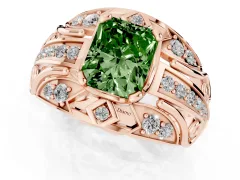 Fancy Green Radiant Cut Diamond Art Deco Ring Set in Rose gold with Pavé Split Shank