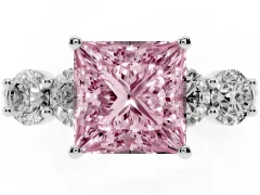 Fancy Pink Princess Cut Diamond Five-Stone Prong Set Ring Set in Platinum with Classic Band