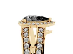 Fancy Black Pear Cut Diamond Halo Ring Set in Yellow gold with Double Pavé Split Shank