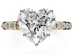 Heart Cut Diamond Solitaire Engagement Ring Set in Yellow gold with Pavé Band and Prong Setting