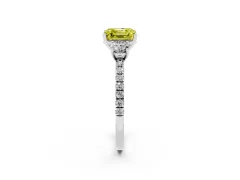 Fancy Yellow Asscher Cut Diamond Three-Stone Ring Set in Silver with Pavé Band and Graduated Sides