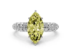 Fancy Yellow Marquise Cut Diamond Pavé Band Solitaire Ring Set in Silver with Close-Set Accent Stones and Prong Setting