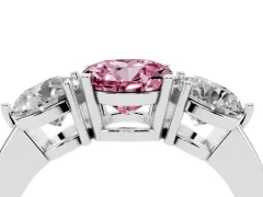 Fancy Pink Round Cut Diamond Three-Stone Ring Set in Silver with Prong Setting and Plain Band