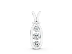 Three-Stone Round Diamond Bezel Pendant Set in White gold with Vertical Metal Frame