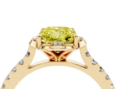 Fancy Yellow Radiant Cut Diamond Solitaire Ring Set in Yellow gold with Pavé Band and Floral Prong Setting