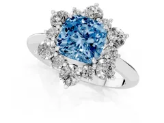Fancy Blue Cushion Cut Diamond Cluster Halo Ring Set in White gold with Solitaire Band and Prong Setting