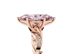 Fancy Pink Marquise Cut Diamond Vine Band Solitaire Ring Set in Rose gold with Milgrain Prong Setting