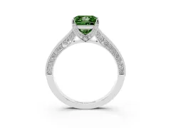 Fancy Green Princess Cut Diamond Solitaire Ring Set in Platinum with Milgrain-Edged Pavé Band and Prong Setting