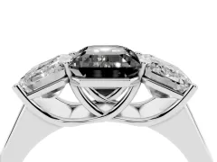Fancy Black Emerald Cut Diamond Three-Stone Ring Set in White gold with Plain Polished Band