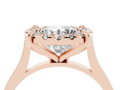 Round Cut Diamond Cluster Halo Solitaire Ring Set in Rose gold with Prong Setting