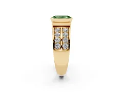 Fancy Green Emerald Cut Diamond Wide Channel Set Band Ring Set in Yellow gold with Bezel Setting