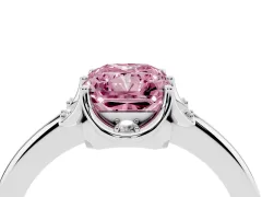 Fancy Pink Radiant Cut Diamond Round Cluster Halo Ring Set in Platinum with Solitaire Band and Prong Setting