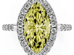 Fancy Yellow Marquise Cut Diamond Pavé Halo Ring Set in White gold with Prong Setting