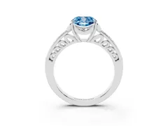 Fancy Blue Cushion Cut Diamond Halo Ring Set in Silver with Channel Set Band and Prong Setting