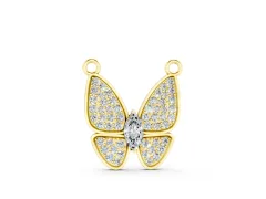 Pavé Oval Butterfly Pendant Set in Yellow gold with Prong-Set Oval Center